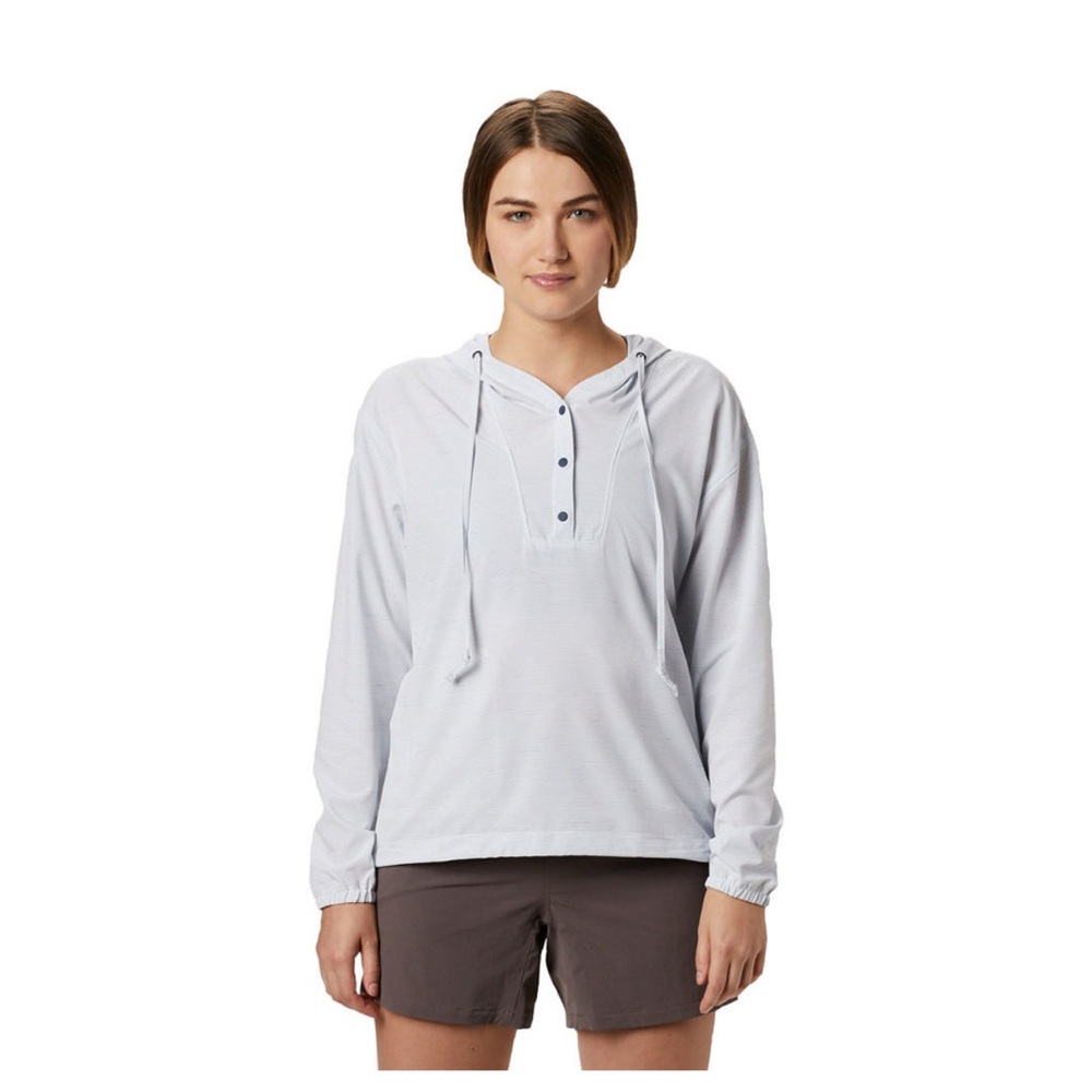 MOUNTAIN HARDWEAR MALLORCA
STRETCH LONG-SLEEVE HOODED SHIRT Size Med light gray